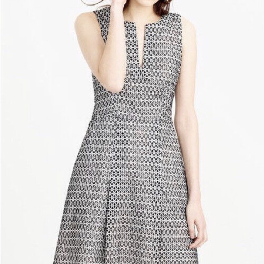 J. Crew Eyelet Dress Women’s 6 Black White Sleeveless Mini Preppy Old Money